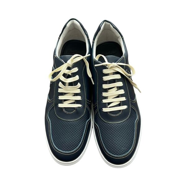 Robert Graham Barrelman Leather Sneakers In Navy Blue Size 11 - Picture 3 of 13